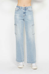 Judy Blue Full Size High Waist Straight Cargo Jeans - Trendy Utility Style with Versatile Pockets